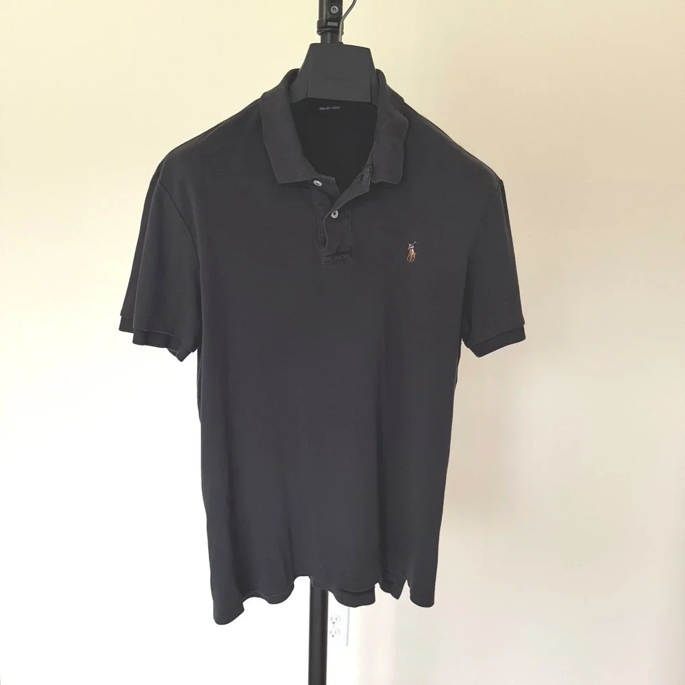 Polo Ralph Lauren Black Pima Soft Touch Cotton Short Sleeve Polo Shirt Large